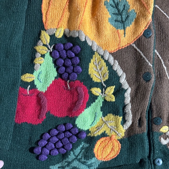Festive Green Cardigan with Harvest Design - Picture 6 of 8